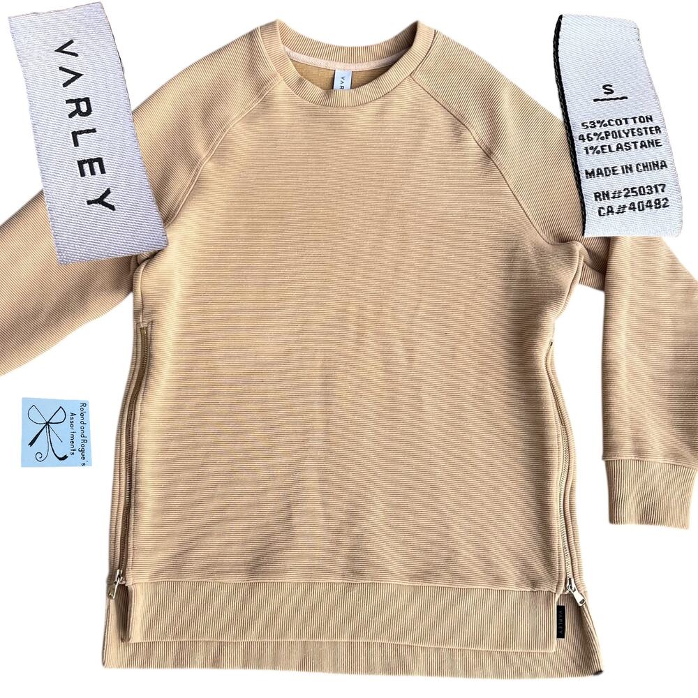 Varley Manning Ribbed Crew Side-Zip Pullover Tunic Sweatshirt Sz S